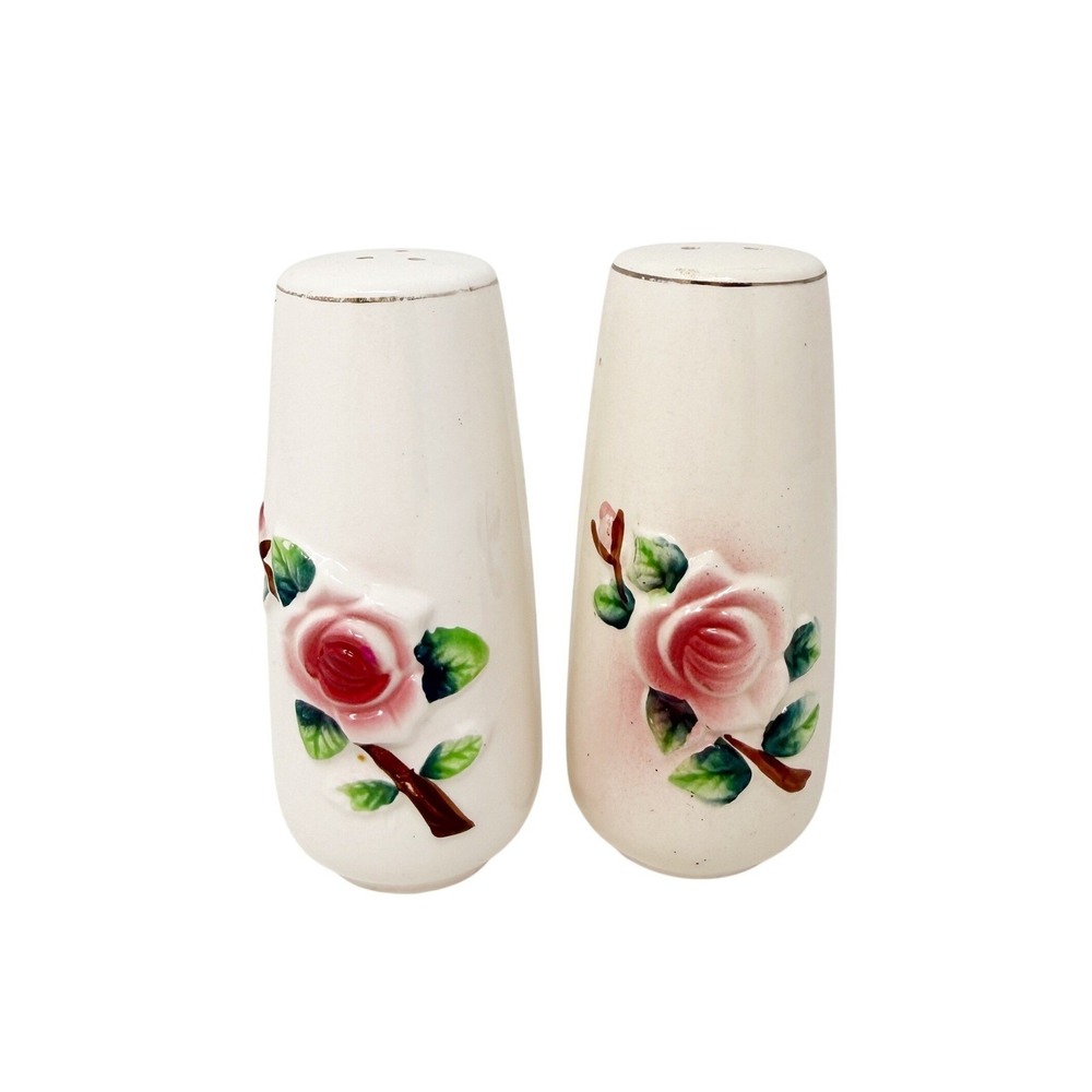 Vintage 1940s Japan Salt &‎ Pepper Shakers Raised Roses Ceramic